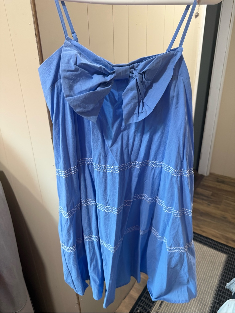 Pink Lily Blue Sundress Skirt with Front Bow